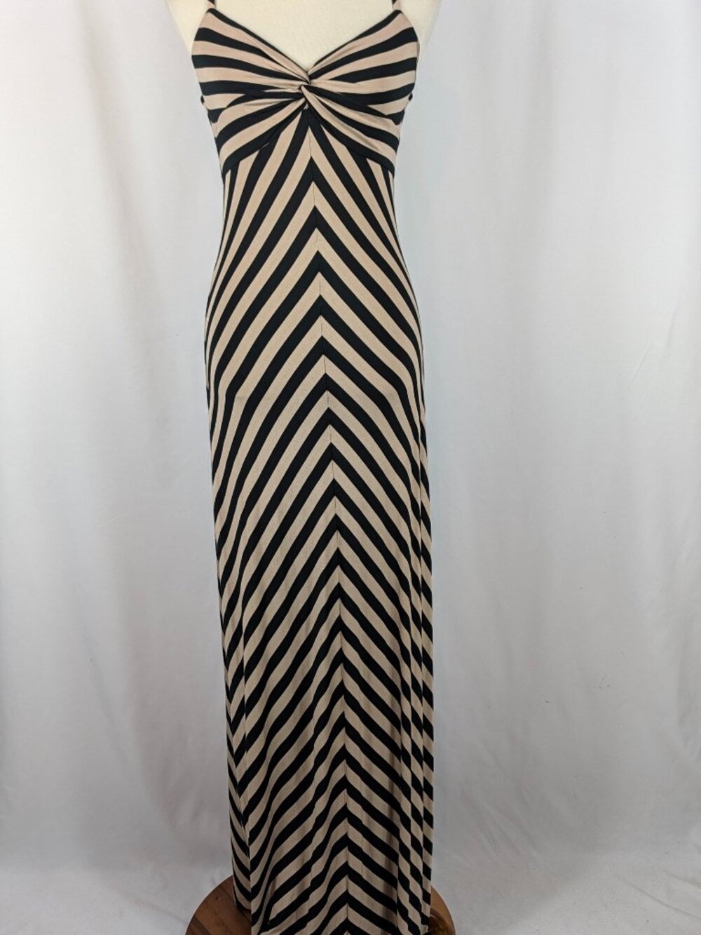 Soma Black Tan Chevron Striped Bandeau Maxi Dress Spaghetti Straps Womens Sz S